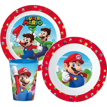 Super Mario Mushroom Kingdom étkészlet, micro műanyag szett, pohárral 260 ml