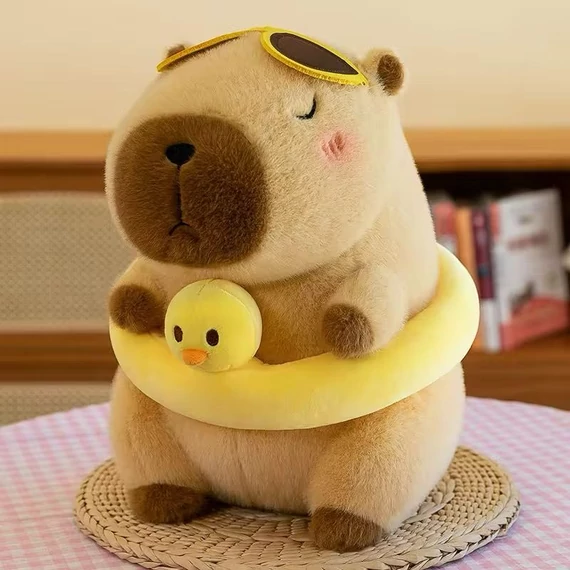 Capybara világosbarna plüss kacsás úszógumival 35cm