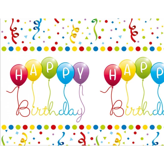 Happy Birthday Streamers műanyag asztalterítő 120x180 cm