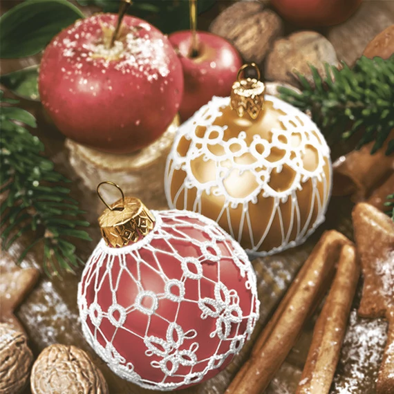 Karácsony Lace Red&Gold Baubles szalvéta 20 db-os 33x33 cm