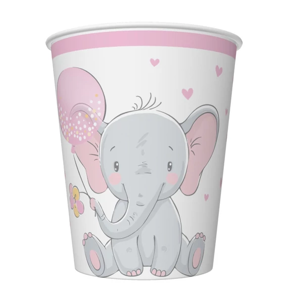 Baby elefánt Pink Balloon papír pohár 8 db-os 250 ml