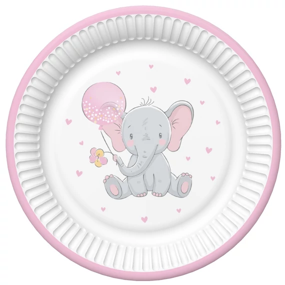 Baby elefánt Pink Balloon papírtányér 8 db-os 18 cm
