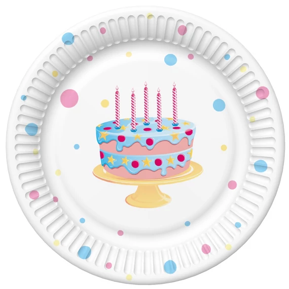 Happy Birthday Cake with Balloons papírtányér 8 db-os 18 cm