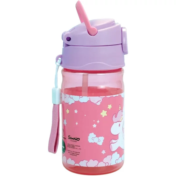 Hello Kitty Unicorn műanyag szívószálas kulacs akasztóval 350 ml
