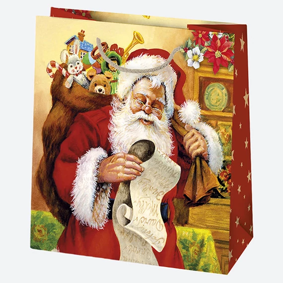 Karácsony Gift Giving papír ajándéktasak, ajándékzacskó 15,5x15,5x8 cm