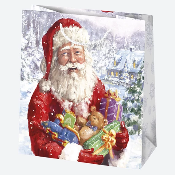 Karácsony Gift Giving papír ajándéktasak, ajándékzacskó 15,5x15,5x8 cm