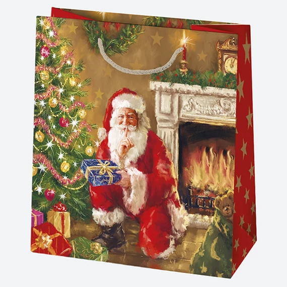 Karácsony Gift Giving papír ajándéktasak, ajándékzacskó 15,5x15,5x8 cm