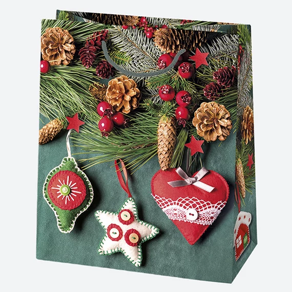Karácsony Decorations papír ajándéktasak, ajándékzacskó 19x23x10,5 cm