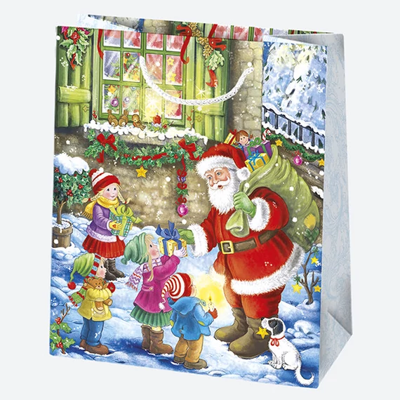 Karácsony Toyland papír ajándéktasak, ajándékzacskó 19x23x10,5 cm
