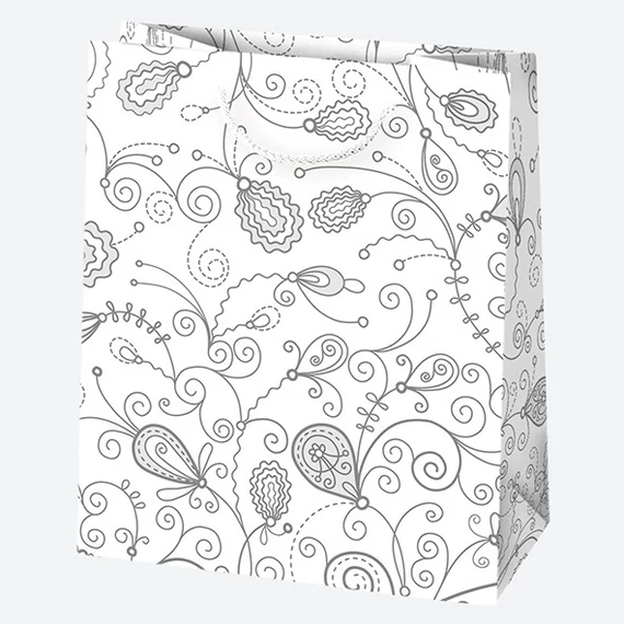 Mintás White papír ajándéktasak, ajándékzacskó 19x23x10,5 cm