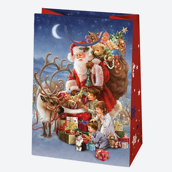 Karácsony Gift Giving papír ajándéktasak, ajándékzacskó 23x32x11 cm