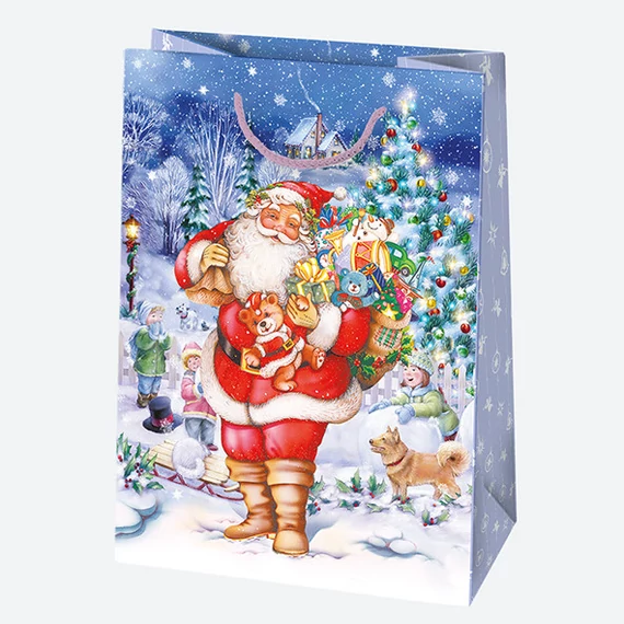 Karácsony Gift Giving papír ajándéktasak, ajándékzacskó 23x32x11 cm