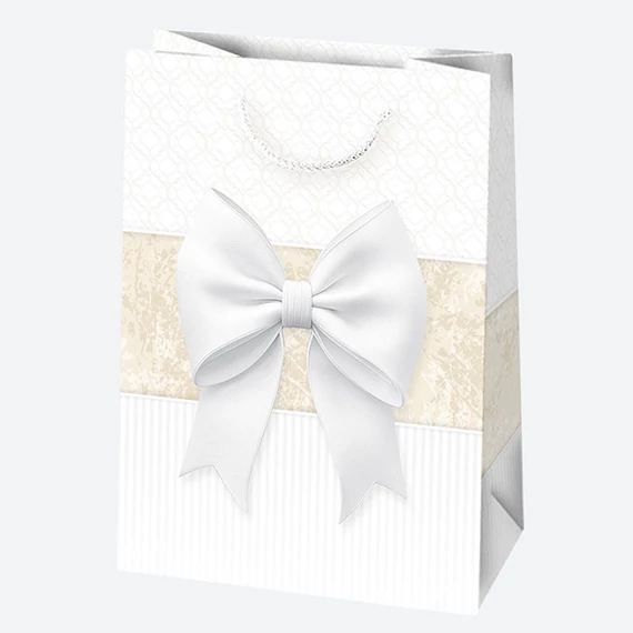Fehér Bow papír ajándéktasak, ajándékzacskó 23x32x11 cm