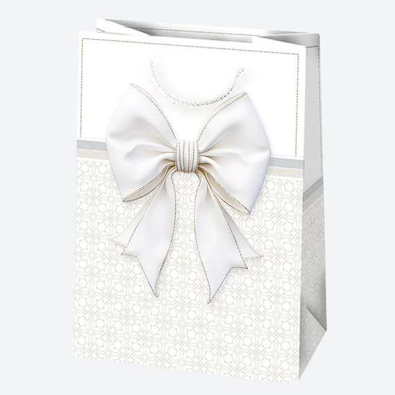 Fehér Bow papír ajándéktasak, ajándékzacskó 23x32x11 cm