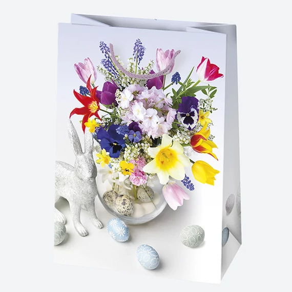 Húsvét Flowers papír ajándéktasak, ajándékzacskó 23x32x11 cm
