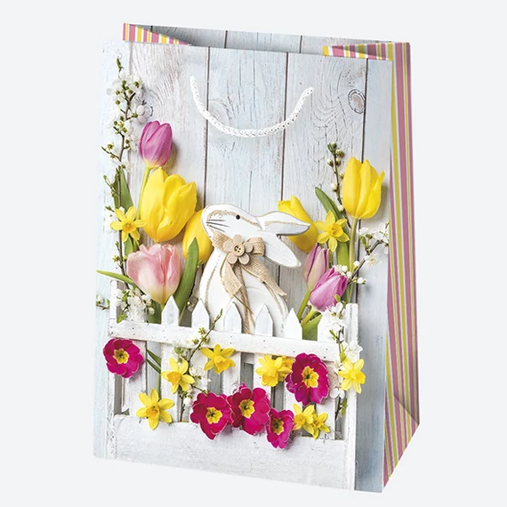 Húsvét Flowers papír ajándéktasak, ajándékzacskó 23x32x11 cm