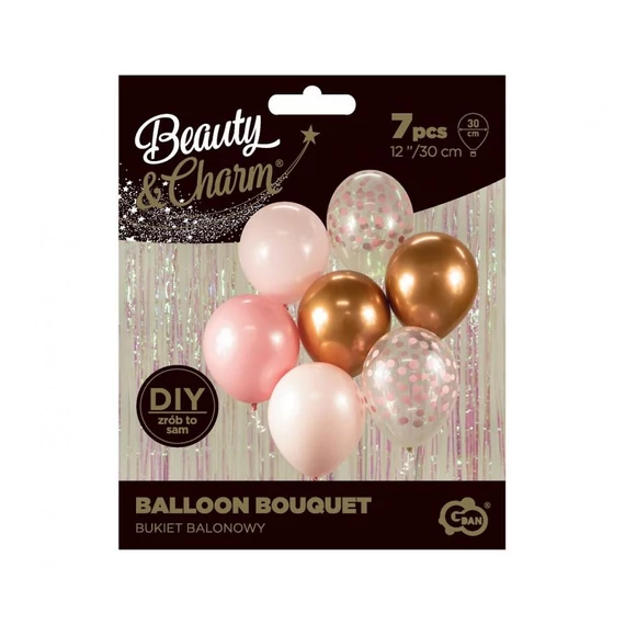 Színes Pink-Copper léggömb, lufi szett 7 db-os 30cm (12 inch)