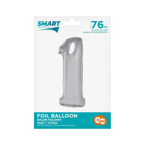 Ezüst 1-es Silver szám fólia lufi 76 cm