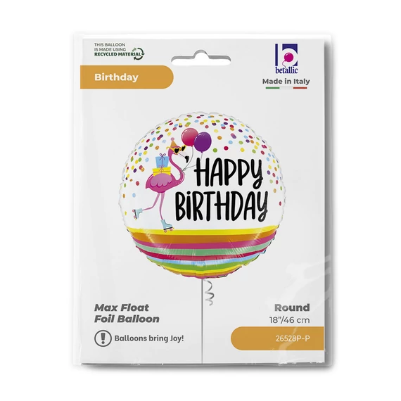 Happy Birthday Flamingo fólia lufi 46 cm
