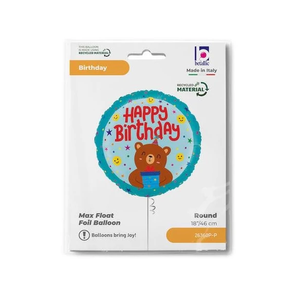 Happy Birthday Smiley Bear fólia lufi 46 cm