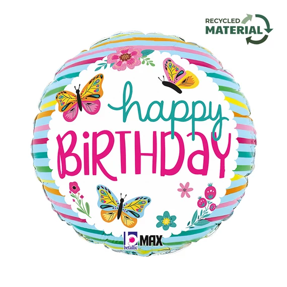 Happy Birthday Colorful Butterflies fólia lufi 46 cm