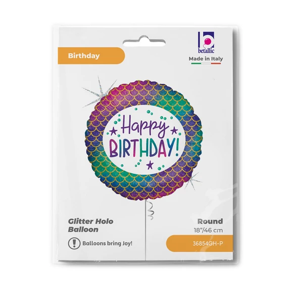 Happy Birthday Glitter Mermaid fólia lufi 46 cm