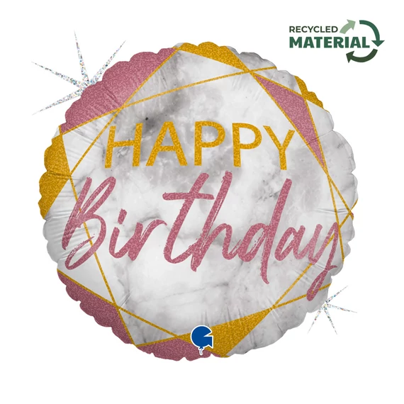 Happy Birthday Glitter Marble Rose fólia lufi 46 cm