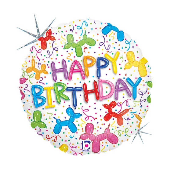Happy Birthday Balloons Dog Holo fólia lufi 46 cm