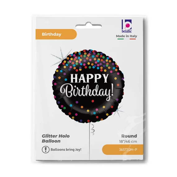 Happy Birthday Glitter Confetti fólia lufi 46 cm
