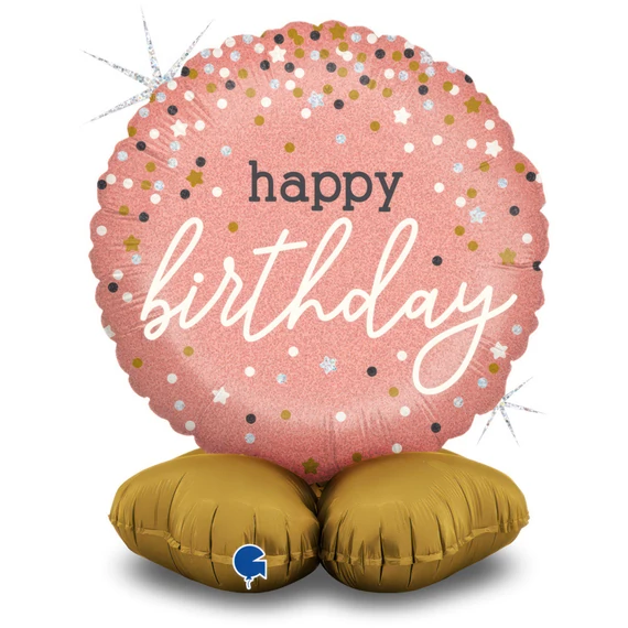 Happy Birthday Rose Gold fólia lufi talppal 41 cm