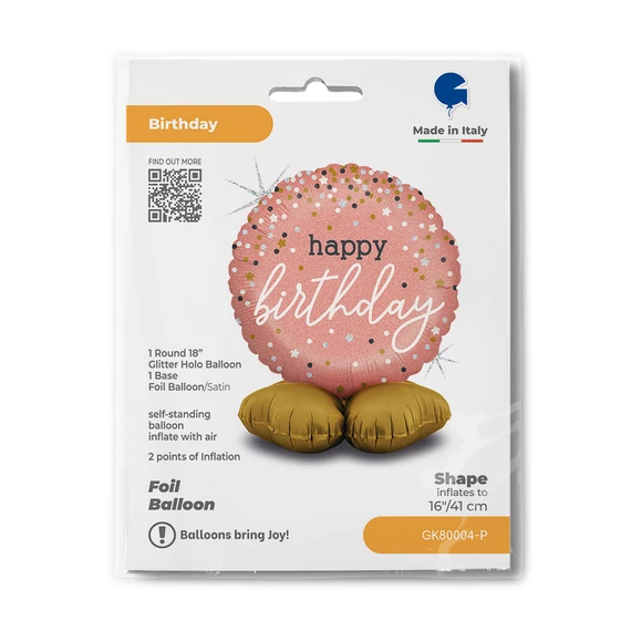 Happy Birthday Rose Gold fólia lufi talppal 41 cm