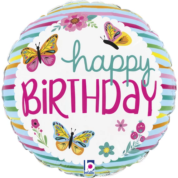 Happy Birthday Butterflies mini fólia lufi 19 cm (WP)
