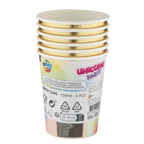 Unikornis Rainbow papír pohár 6 db-os 250 ml