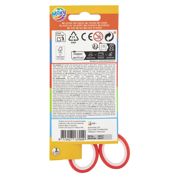 Piros Moxy jobbkezes olló 13 cm
