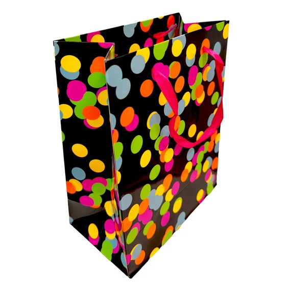 Pöttyös Neon ajándéktasak, ajándékzacskó 18x10x23 cm
