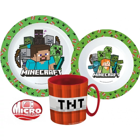 Minecraft Creeper étkészlet, micro műanyag szett bögrével 350 ml