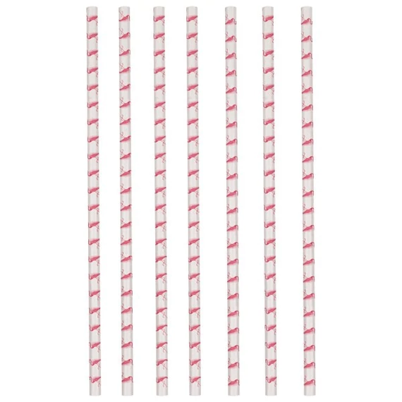 Flamingó Pink papír szívószál, 12 db-os szett