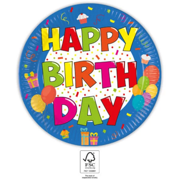Happy Birthday Kokliko papírtányér 8 db-os 23 cm FSC