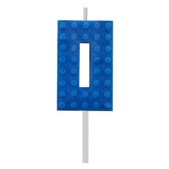 Építőkocka 0-ás Blue Blocks tortagyertya, számgyertya