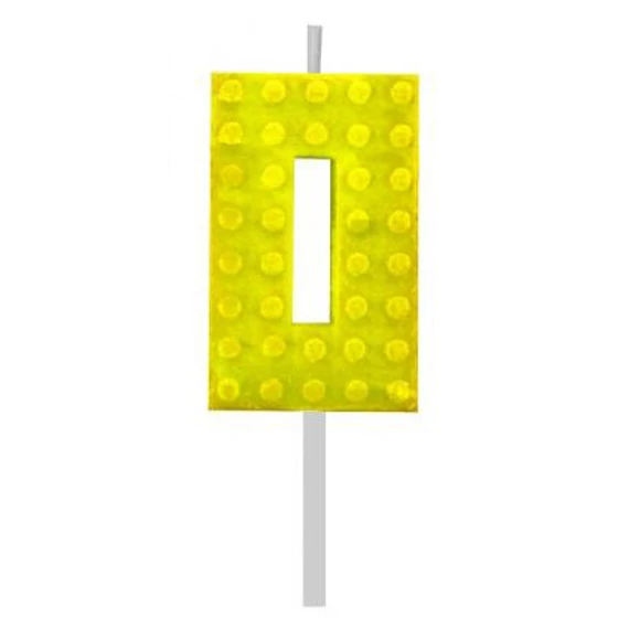 Építőkocka 0-ás Yellow Blocks tortagyertya, számgyertya
