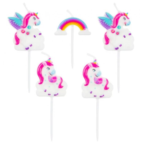 Unikornis Rainbow tortagyertya, gyertya szett 5 db-os