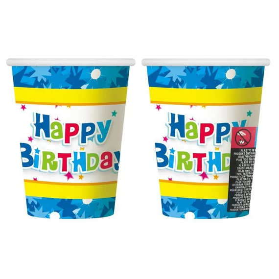 Happy Birthday Blue papír pohár 6 db-os 270 ml