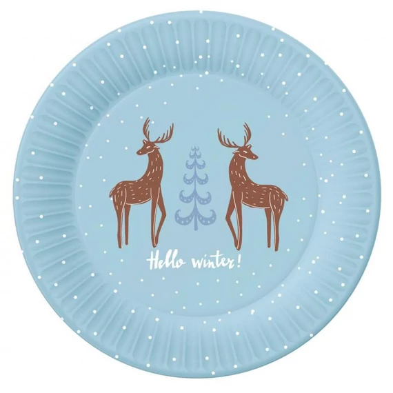Karácsonyi Hello Winter papírtányér 6 db-os 18 cm