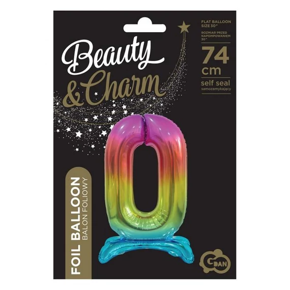 Színes Rainbow 0-ás szám fólia lufi talppal 74 cm