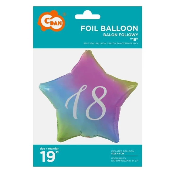 Szivárvány Happy Birthday 18 Rainbow csillag fólia lufi 44 cm
