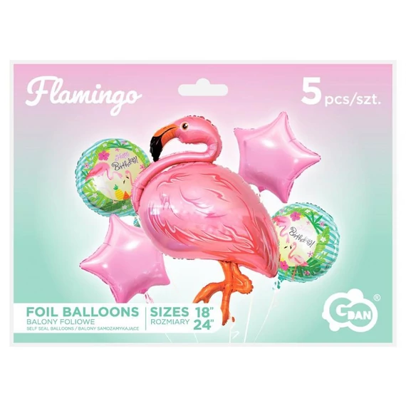 Flamingó Pink fólia lufi 5 db-os szett