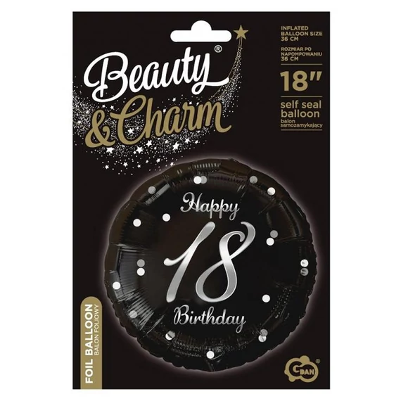 Happy Birthday 18 B&C Silver fólia lufi 36 cm