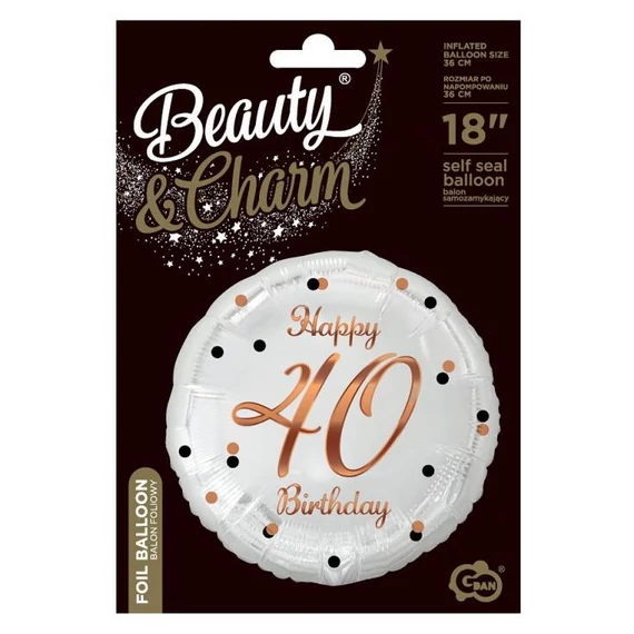 Happy Birthday 40 B&C White fólia lufi 36 cm