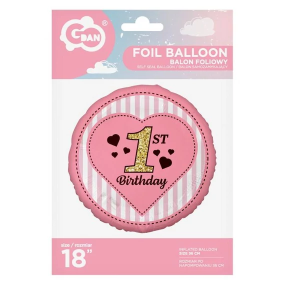 Első születésnap Pink fólia lufi 36 cm