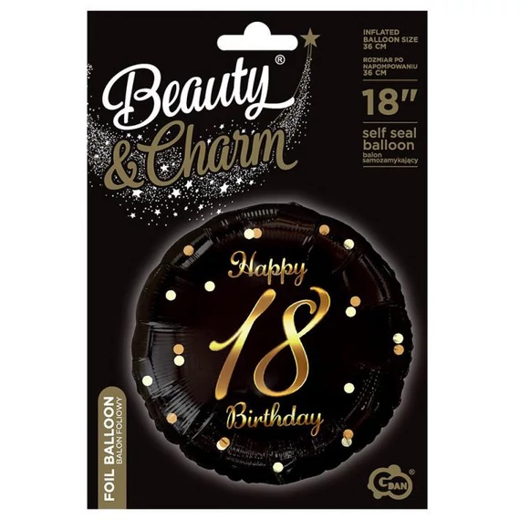 Happy Birthday 18 B&C Gold fólia lufi 36 cm